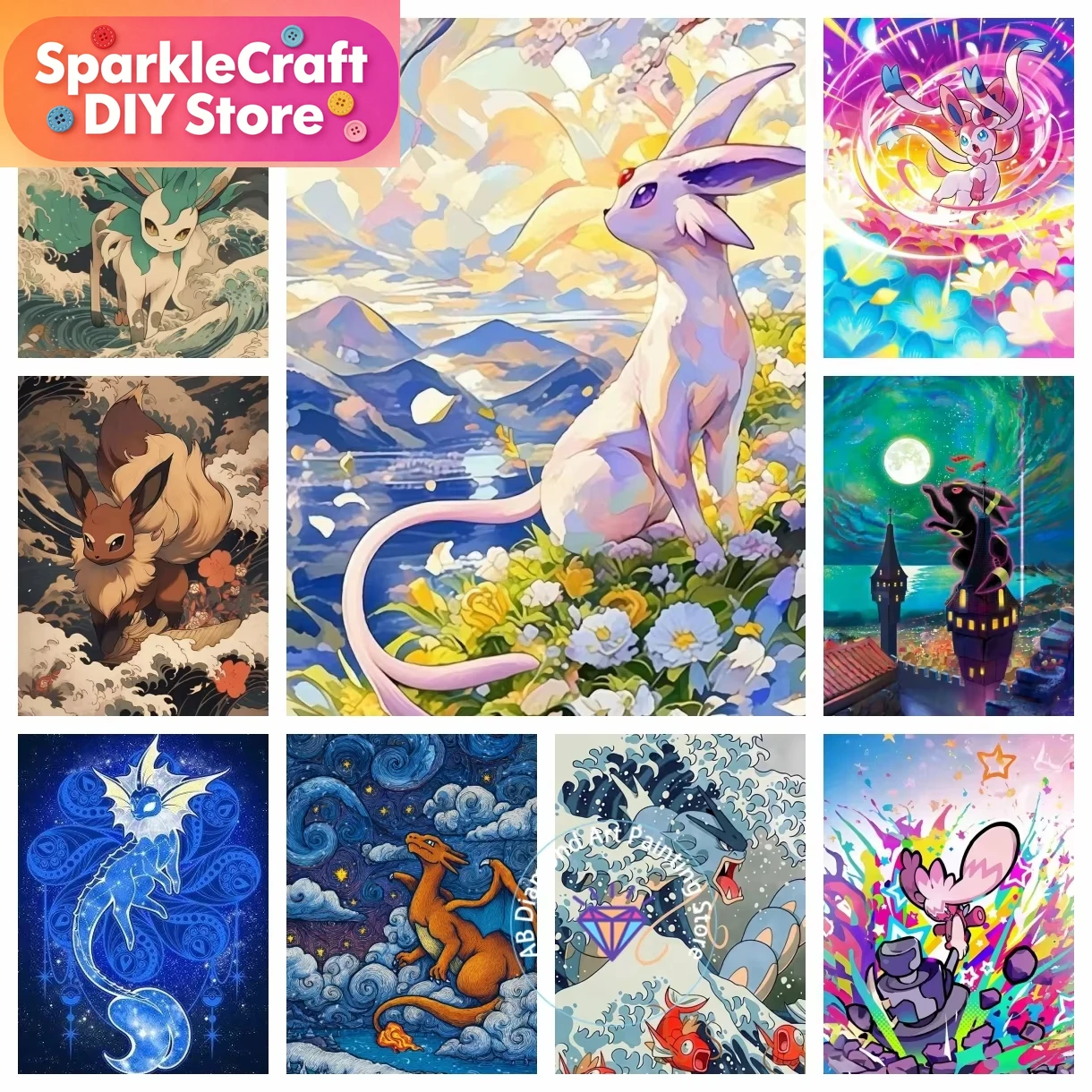 Resin Craft Kit - 1pc frameloze Pikachu Charizard Eevee Diamond