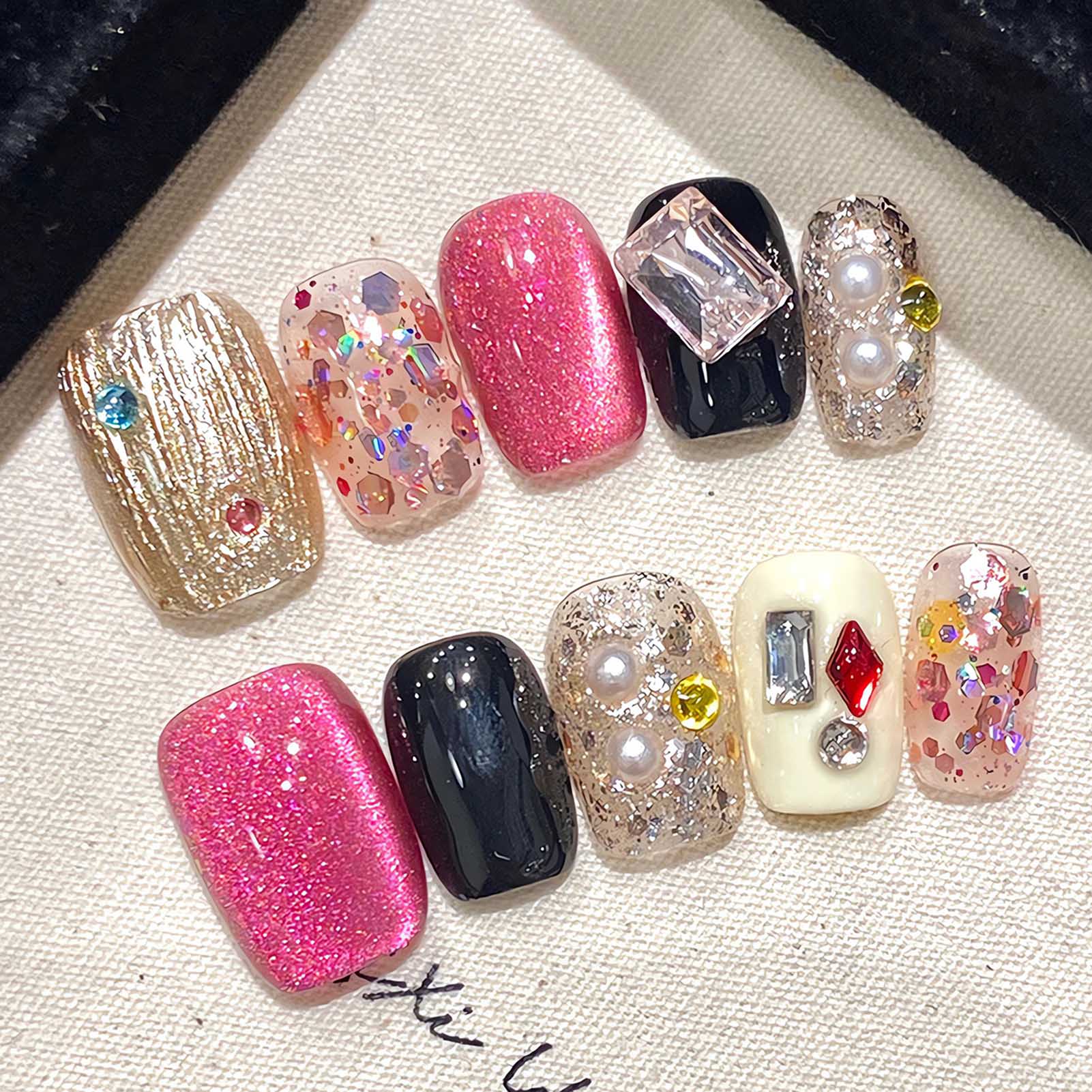 Resin Craft Material - Handgemaakte Pers Op Nagels Glitter Roze